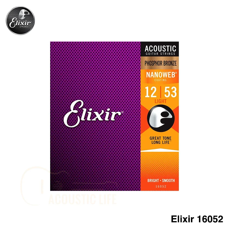

Elixir 16052 / 16002 Strings Phosphor Bronze Acoustic Guitar Strings w NANOWEB Coating, Light (.012-.053) Extra Light(.010-.047)