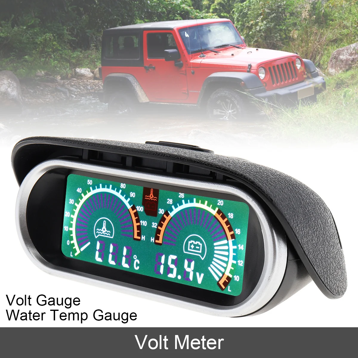 

12V / 24V Universal 2 In 1 LCD Digital Meter Volt Gauge + Water Temp Gauge with M10 Sensor for Car / Truck Vehicles Accessories