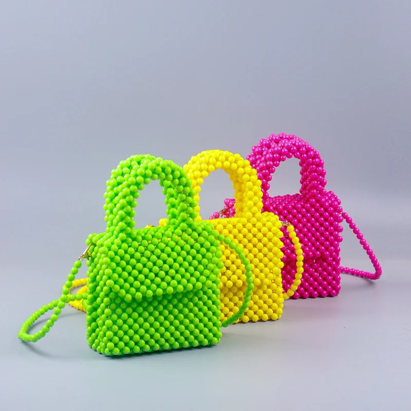 

Модная стильная Яркая сумка INS с жемчугом, плетеная вручную сумка через плечо с жемчугом из акрилового бисера, повседневные Универсальные женские сумки