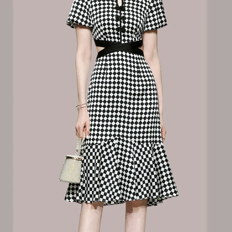 Платье-Ципао в улучшенном стиле длинное ажурное клетчатое ретро платье