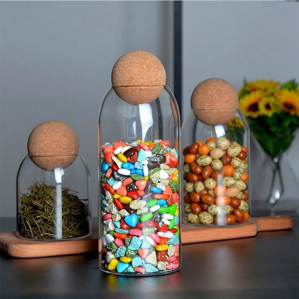 Ball Cork Stopper Glass Jar With Lid Transparent Kitchen Storage Bottle Glass Sealed Bottle Tank Lead-Free Tea Can Container