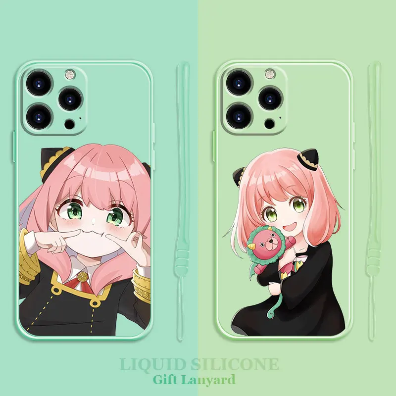 

Spy×Family Cartoon Anya Forger Square Liquid Case For Apple iPhone 14 13 12 11 Pro Max 13 12 Mini XS XR X 7 8 6 6S Plus Shell