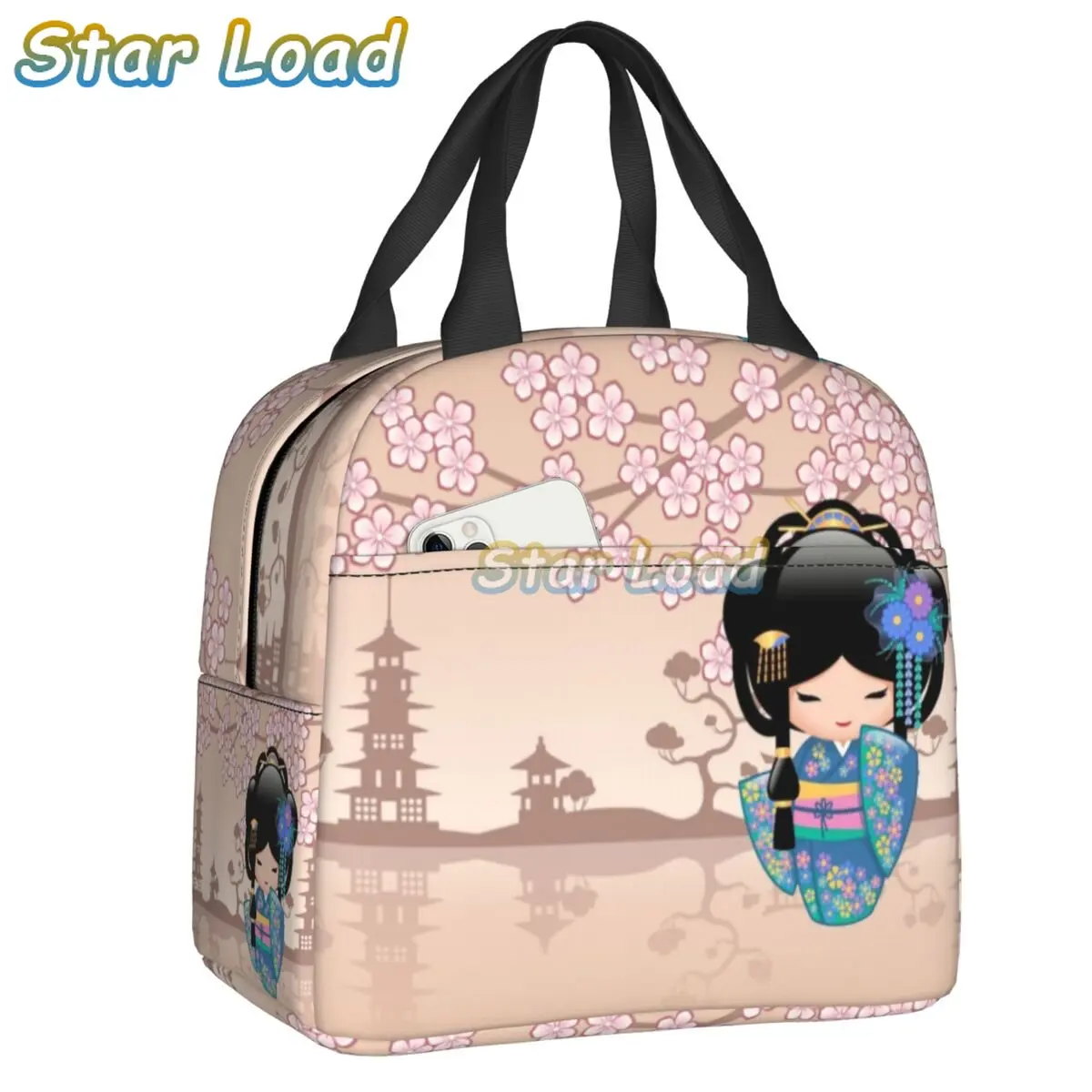 

Custom Japanese Keiko Kokeshi Doll Lunch Bag Women Thermal Cooler Insulated Lunch Boxes for Kids School Children