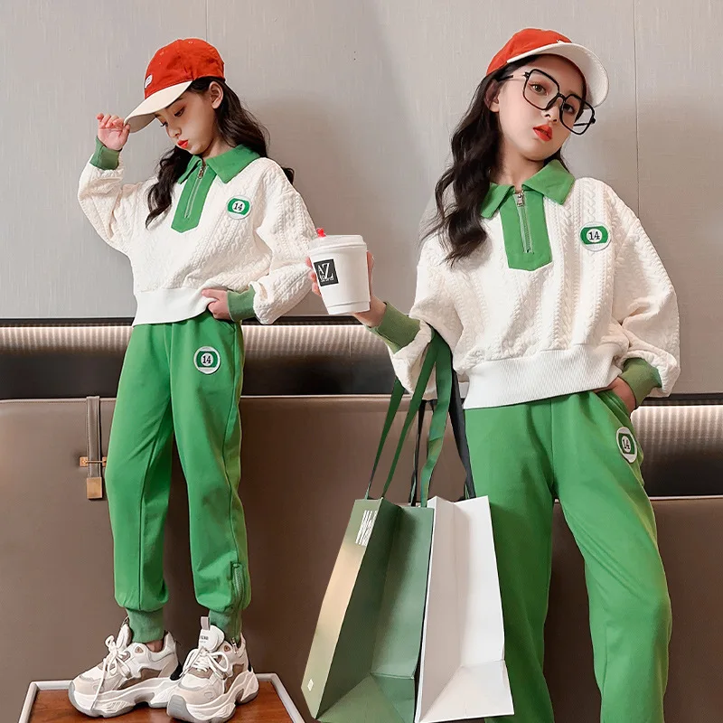 

2 шт./комплект, детский хлопковый костюм для девочек, с отложным воротником