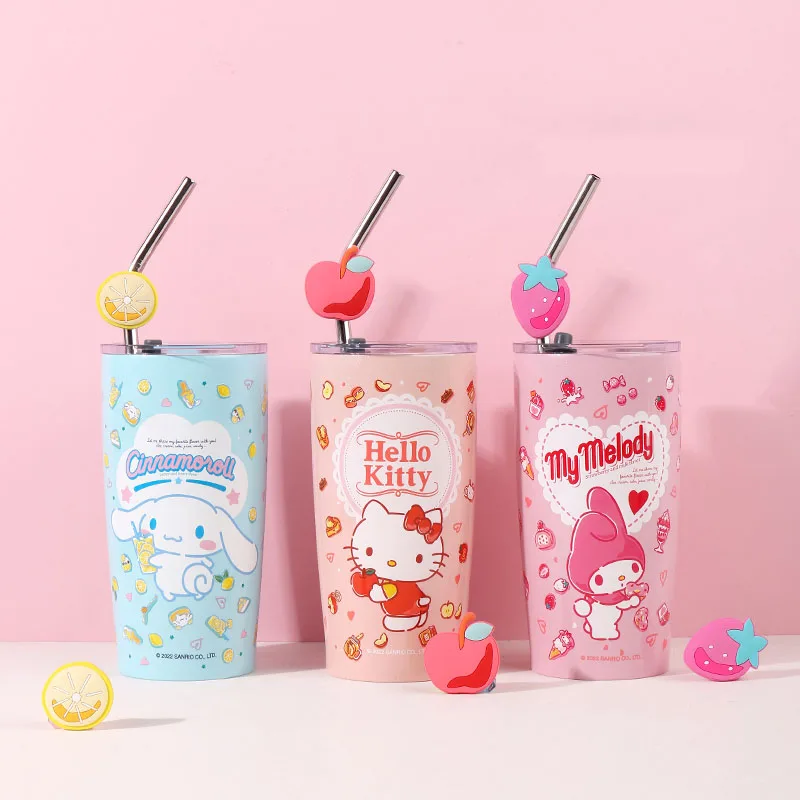 

600 мл Kawaii Cinnamoroll My Melody Kt 304 термос из нержавеющей стали чашка аниме Sanrioed милая девушка сердце Sippy чашка подарок для девочки