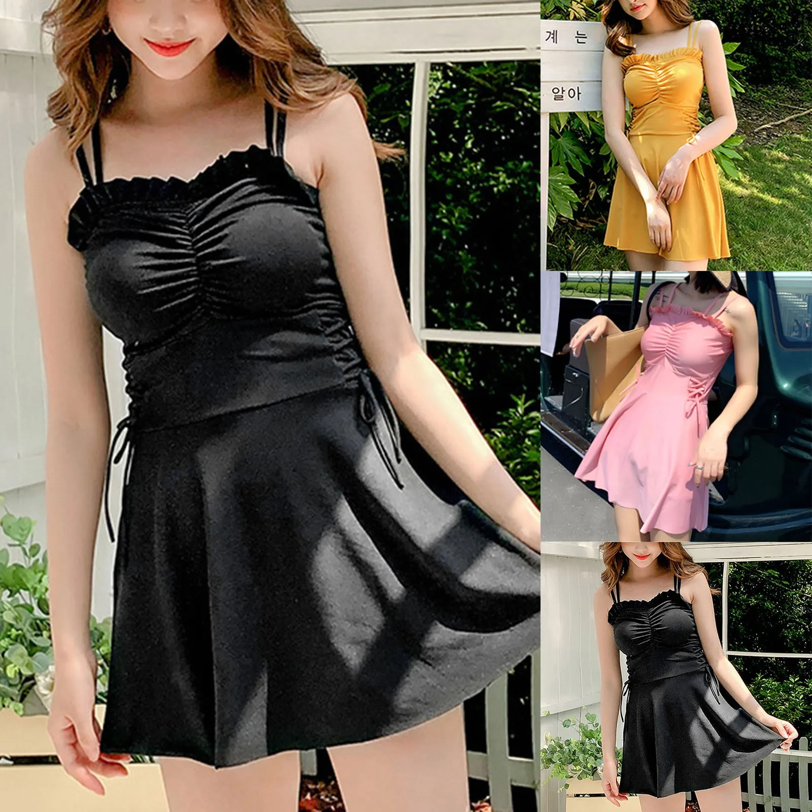 

Женский однотонный облегающий костюм с подтяжками и юбкой, облегающий консервативный сексуальный купальный костюм для плавания и отпуска, гавайский костюм