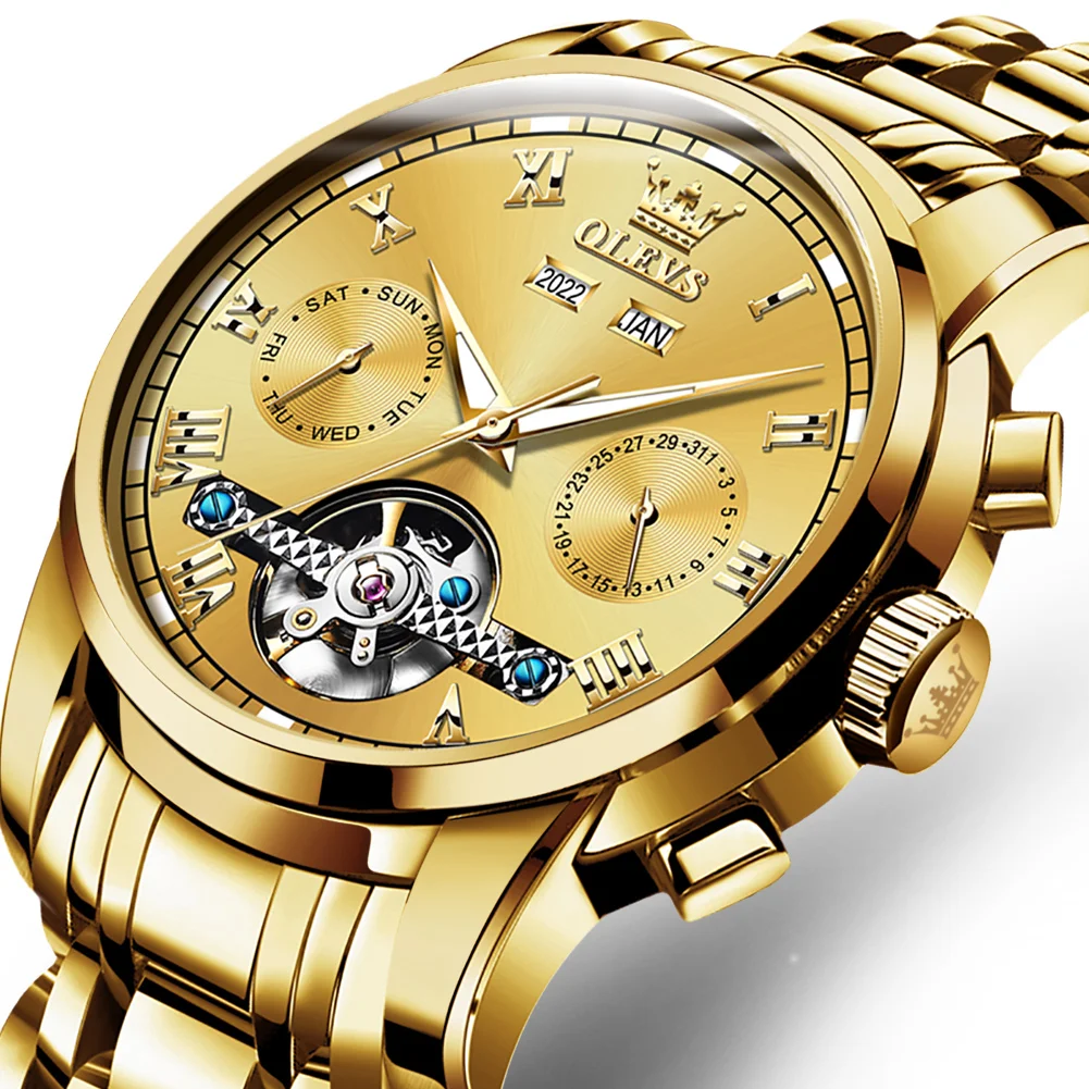 Цена Часы мужские механические из нержавеющей стали, водонепроницаемые, с датой, неделей, 6607