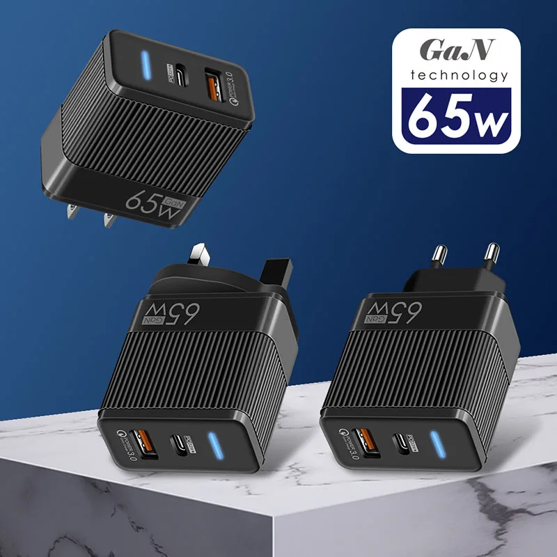 65W USB to Type C Adapter EU/US/UK Plugs Mobile Charger Power Supply For Phone Huawei Xiaomi Samsung Quick Charging Plug Adapter