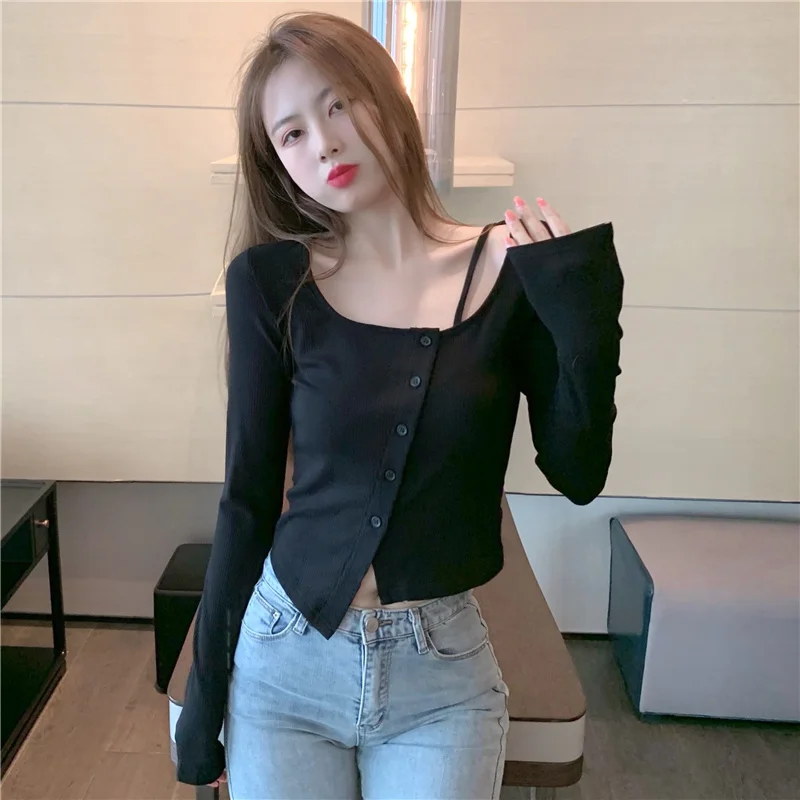 

Женская футболка с длинным рукавом и круглым вырезом, в Корейском стиле