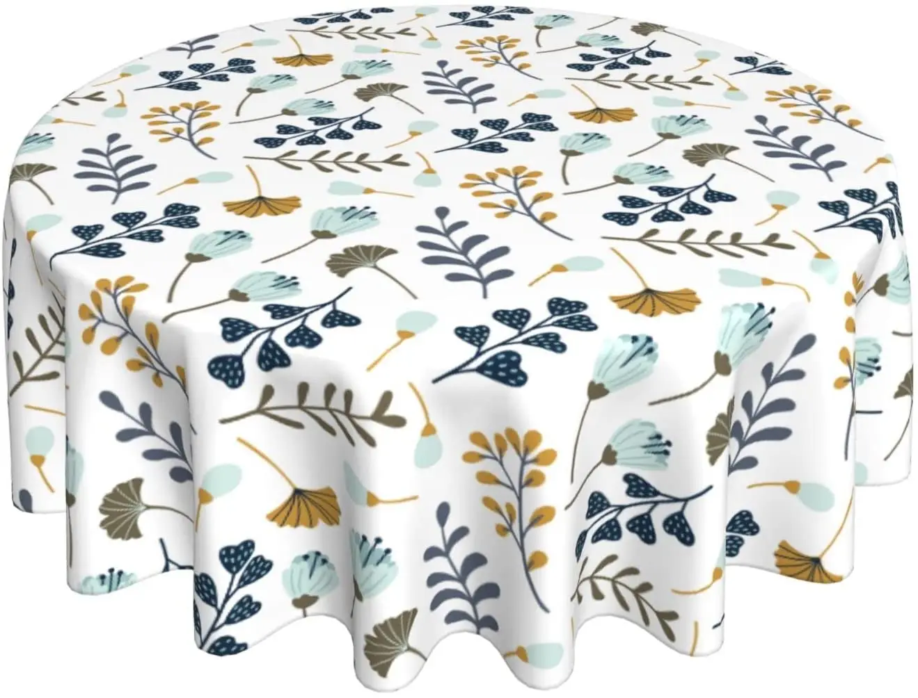 

Blue Grey Floral Leaves Round Tablecloth 60 Inch Spring Summer Leaf Table Clothes Rustic Reusable Circle Table Cover for Dining