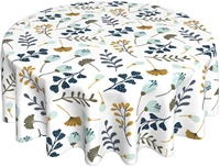 blue grey floral leaves round tablecloth 60 inch spring summer leaf table clothes rustic reusable circle table cover for dining