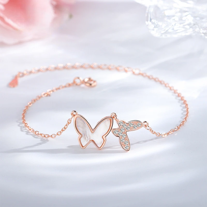 

925 Sterling Silver White Shell Butterfly Bracelet Ladies Sweet Gold Adjustable Bracelet For Women's Fashion Jewelry Accessories