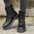 Женские мотоциклетные ботинки, черные ботинки из мягкой кожи на танкетке, со шнуровкой, белые, для зимы, 2021