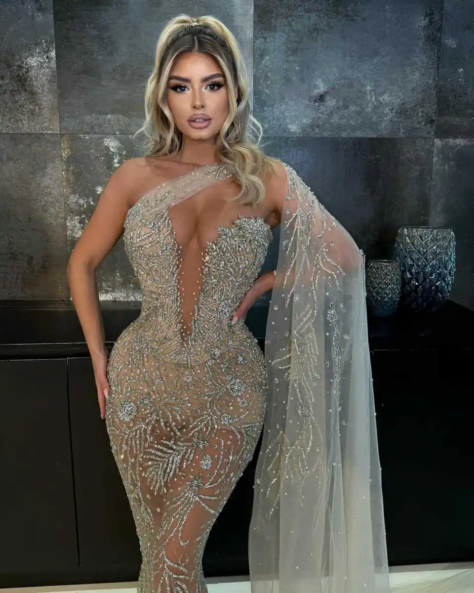 Роскошные вечерние платья Русалка без бретелек с бусинами и стразами рукавов со