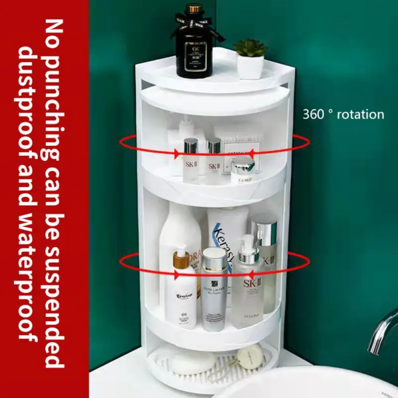 

360-Degree Rotating Wall-Mounted Shelf Bathroom Corner Storage Shampoo Cosmetics Kitchen Household Bathroom Storage Accessories
