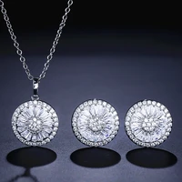 2022 new exquisite white round zircon necklaces earrings for women romantic bridal jewelry set wedding accessories couples gifts