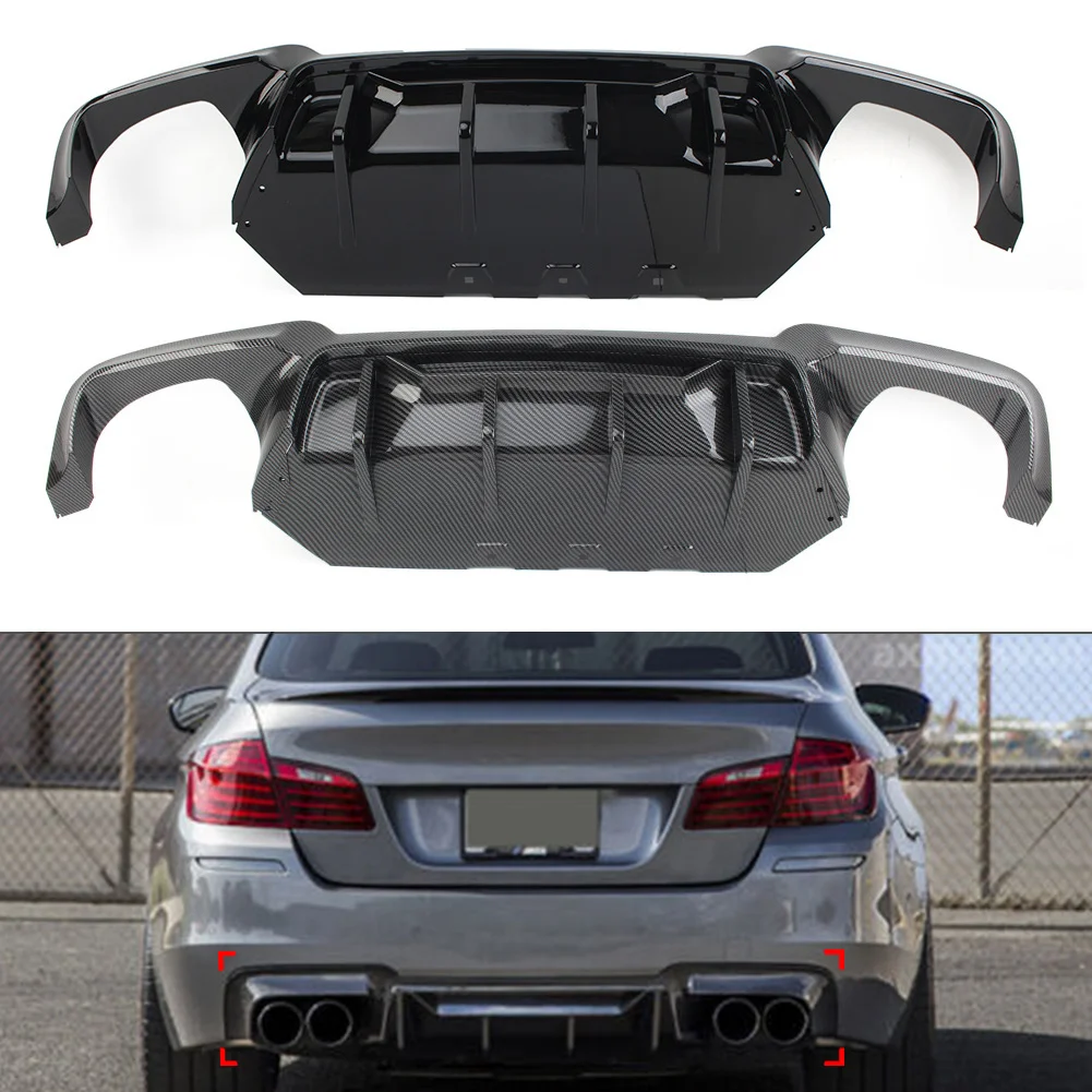 

Glossy Black/Carbon Fiber Car Rear Bumper Diffuser Quad Exhausts For BMW F10 M5 2011 2012 2013 2014 2015 2016 ABS Plastic