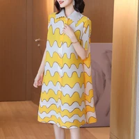 miyake pleated dress woman multicolor geometric loose full sleeve lapel single breasted 2022 new autumn female clothing