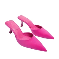female shoes slippers soft platform women heels pointed toe med sexy 2022 comfort summer high square heel basic fabric