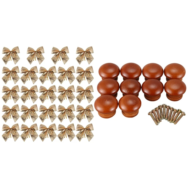 

24 шт. подвесной бант Бант бабочка Декоративная елка Милая Рождественская елка и 10 шт. деревянных ручек деревянные ручки для шкафа ящика