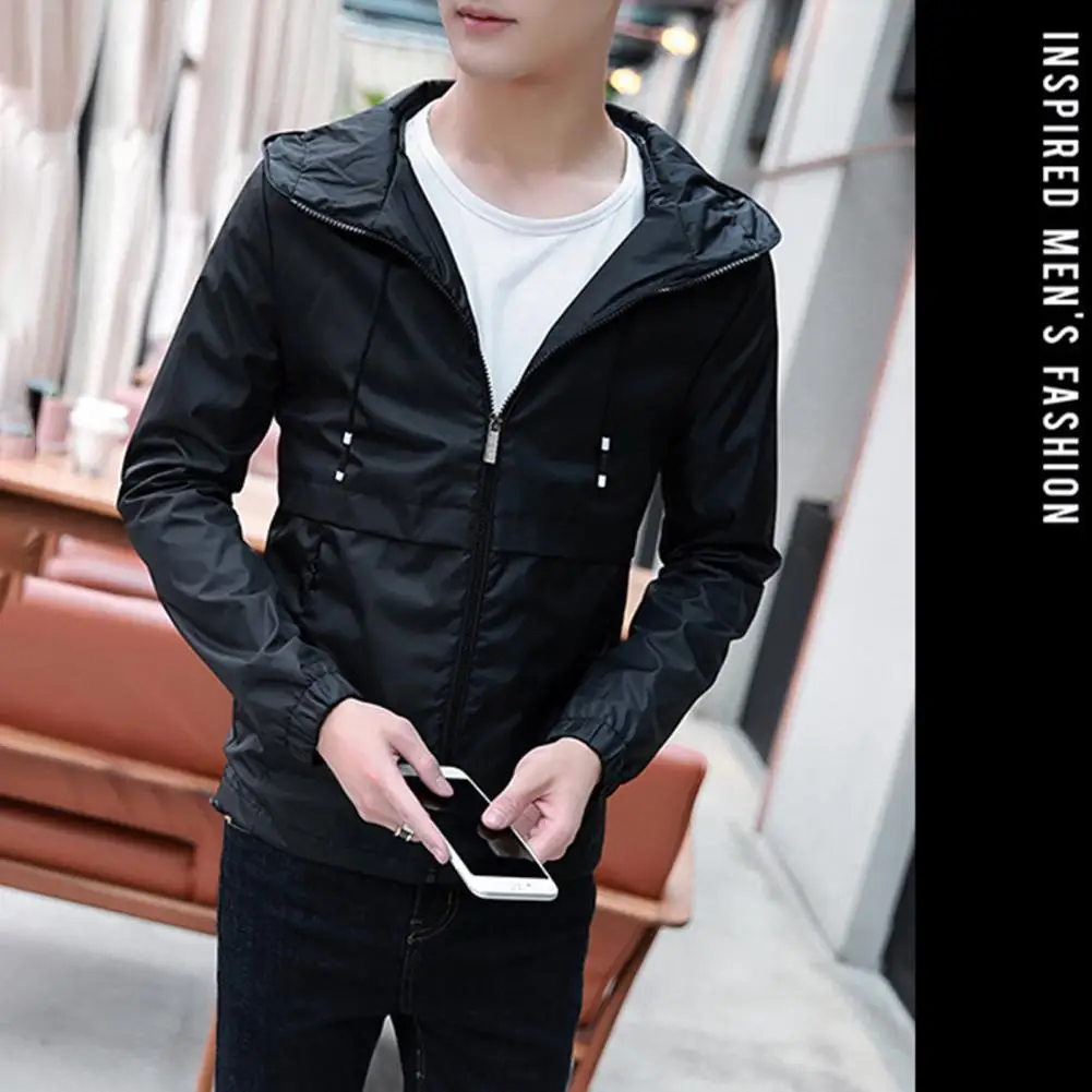 

Popular Men Jacket Hood Super Soft Men Hoodie Coat Slim Fit Drawstring Jacket