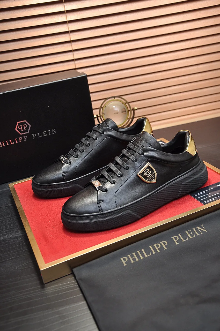

New plein Skull Men Sports Sneakers None-Slip Breathable Head layer grain surface calf leather sheepskin lining Casual Shoes