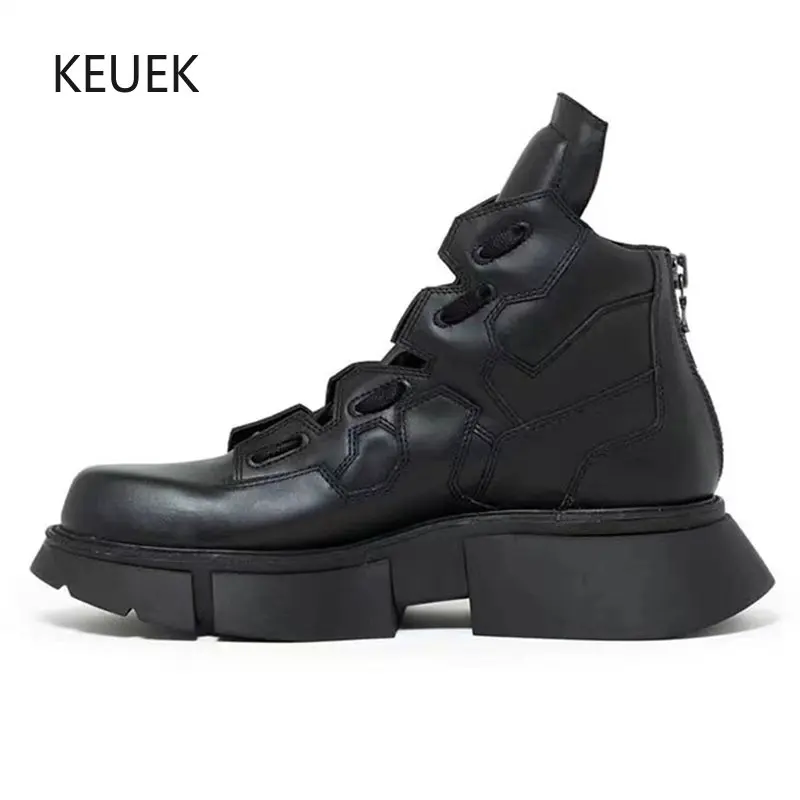 

New Design Thick Sole Men Ankle Boots Platform Heightening Fashion Boots Genuine Leather High Top Casual Shoes Male Sneakers 2C