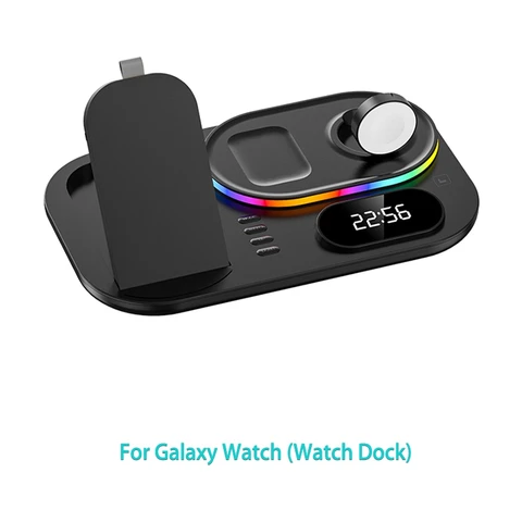 Белая подставка для беспроводного зарядного устройства 3 в 1, дисплей времени 30 Вт, док-станция для зарядки RGB для наушников Samsung S22 Note 20 Galaxy Watch 4 3