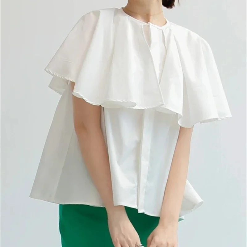 Лето 2024 новый свободный дизайн блузка с круглым вырезом женские однобортные