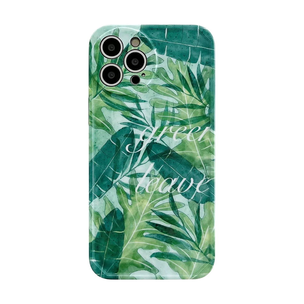 

Ins Summer Green Monstera Leaf Phone Case for iPhone 12 13 11 iPhone13 Pro X XS Max XR Protective Glossy Back Soft Fashion Cover