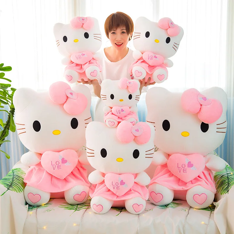 

50 см Sanrio аниме Kawaii Hello Kitty плюшевая игрушка розовое платье с бантом кукла Peluche Милая Декоративная Подушка Детские подарки на день рождения и Рождество