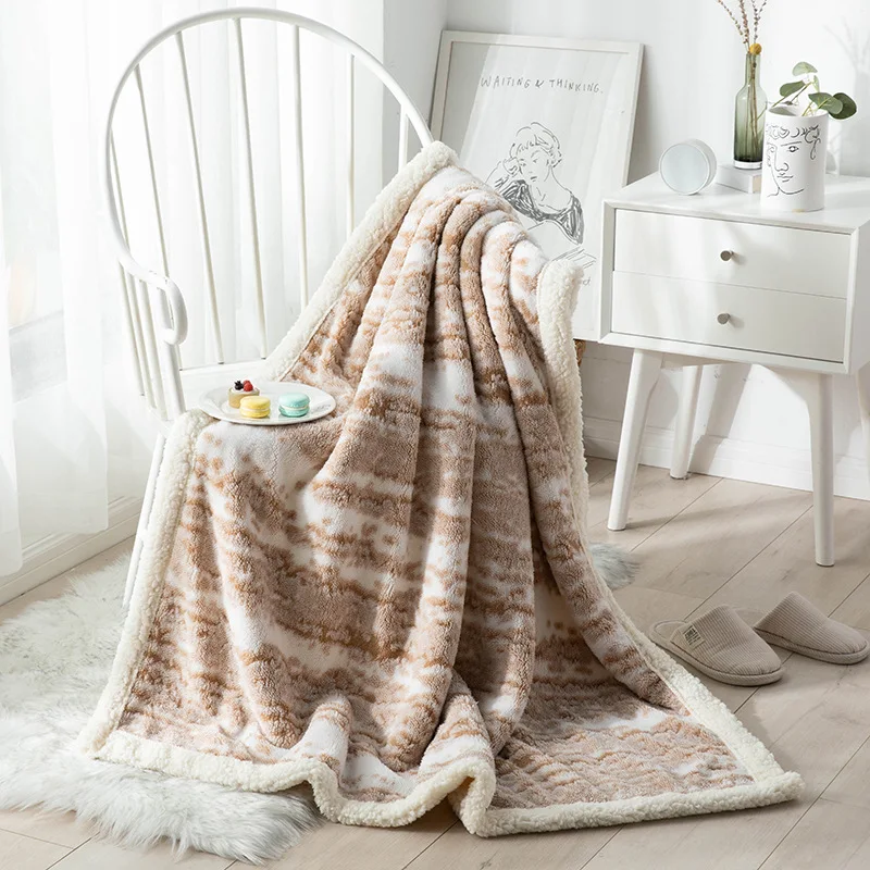 Inyahome Khaki and White Warm Sherpa Throw Blanket Fleece Soft Blanket Dual Sided Reversible Super Soft Fuzzy Bed Accessories