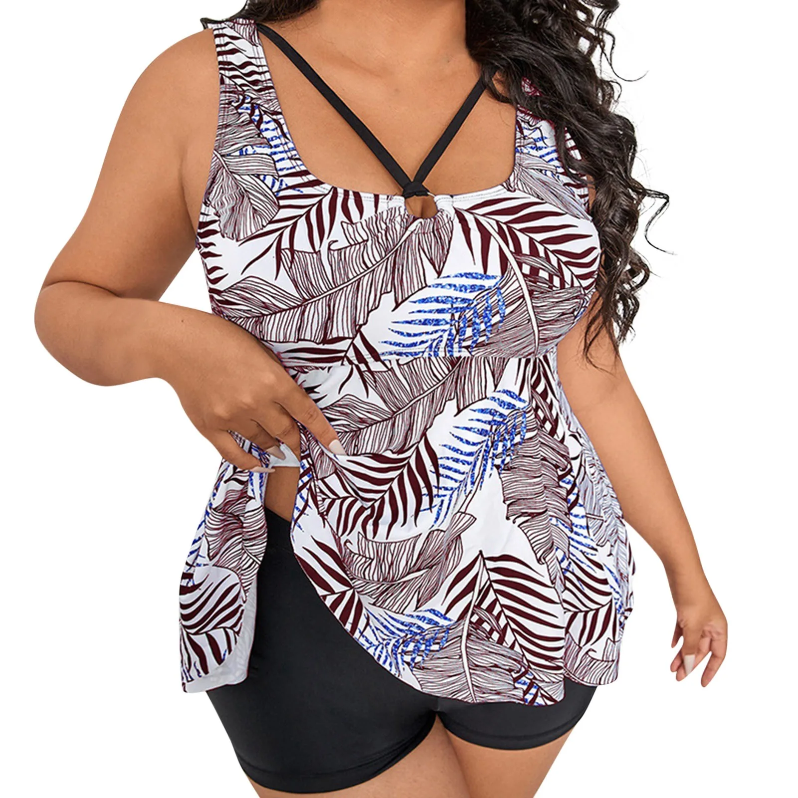 

2023 Large Swimsuit Split Tankini Suit Printed Backless Conservative Solid Swimsuit Split Swimsuit Biquinis Sports