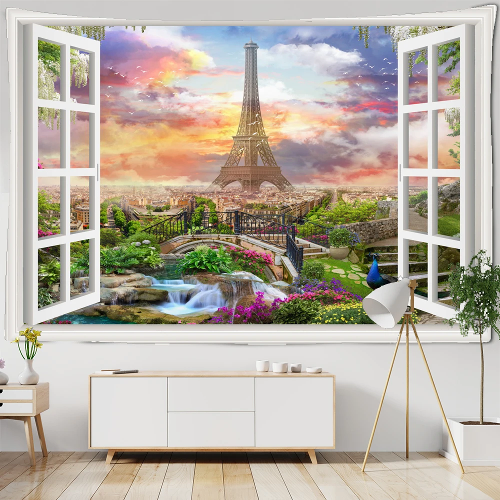 Красивый пейзаж башни с принтом гобелен настенный хиппи полиэфирная ткань