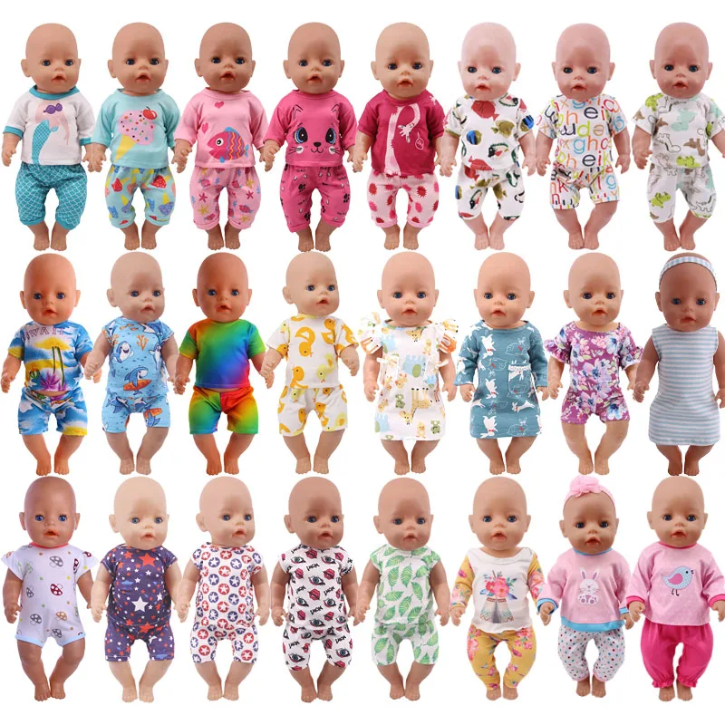 

25 Style Choose Short Pajamas Suit Clothes Wears Fit For 43cm born baby Doll clothes17 Inch reborn Doll Accessories