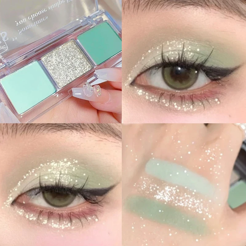 

Glitter Eyeshadow Palette Peppermint Green Nude Color Pearlescent Eye Shadow Matte Long Lasting Shimmer Eyes Pigments Makeup