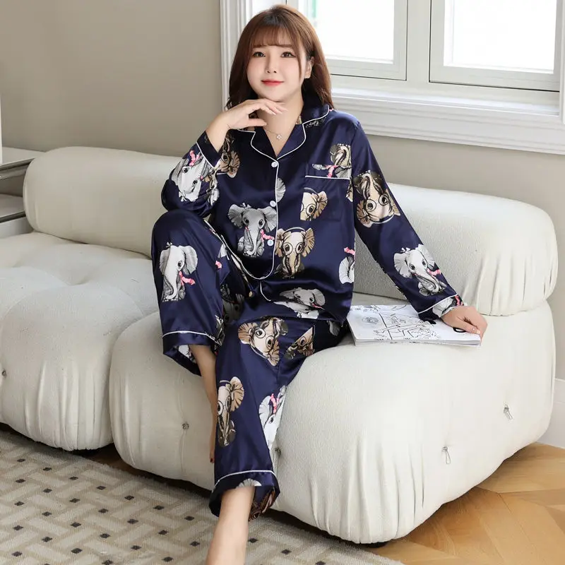 Big yards pajamas in the spring and autumn women emulation silk household to take the summer ice silk long fat mm thin