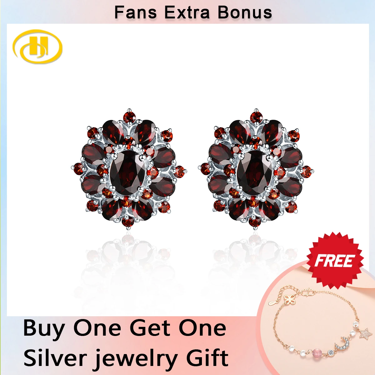 

Hutang 15 Carats Garnet Silver Earrings Natural Gemstone 925 Sterling Silver Fine Jewelry for Women, Gift for Christmas