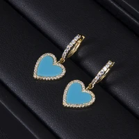hibride hot selling aaa cubic zirconia love heart shape dangle drop party earrings for women bridal wedding accessories e 1057