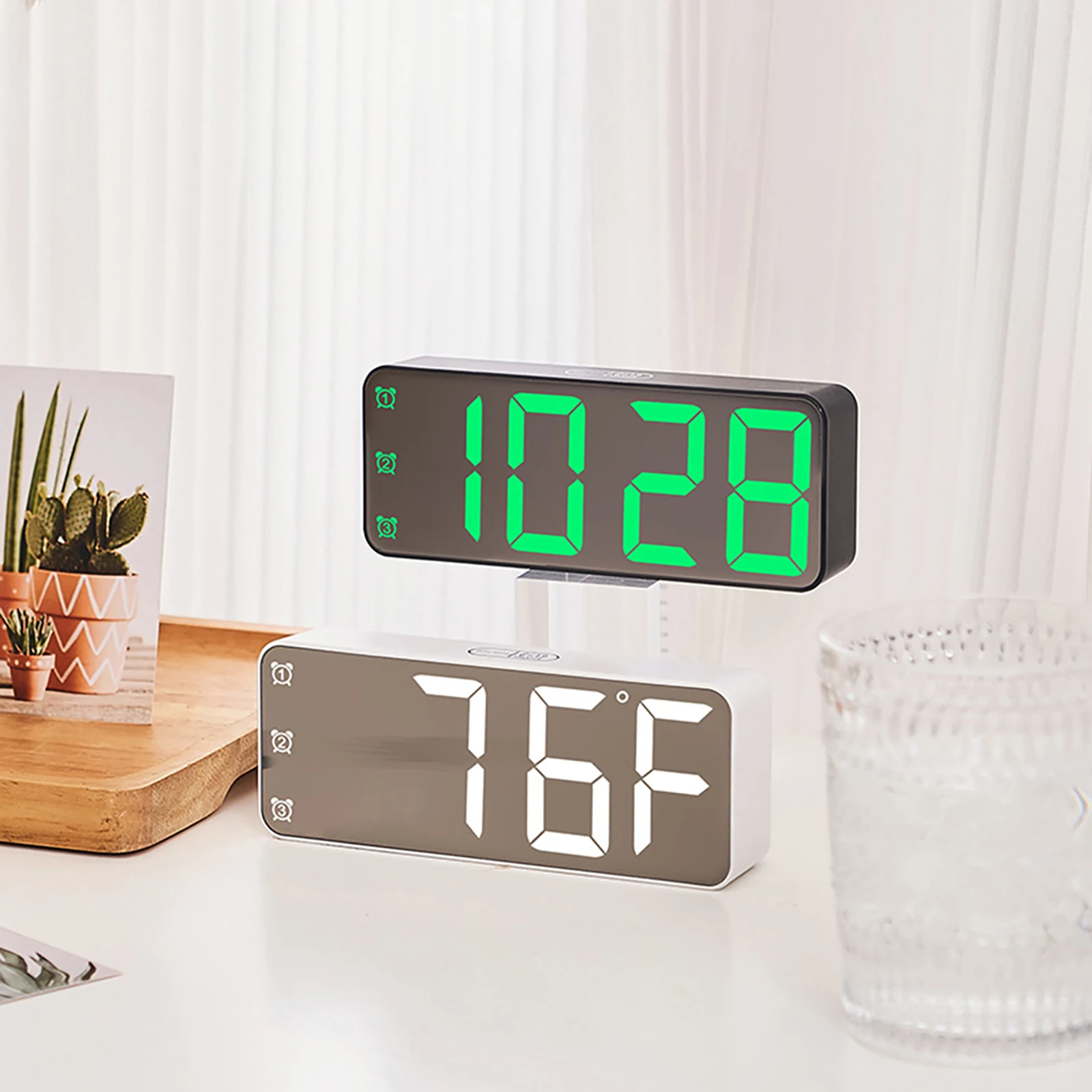 

LED Seven-color Clock RGB Alarm Clock Mirror Dual Alarm Clock Colorful Electronic Clock Touchable Multi Functional White Black