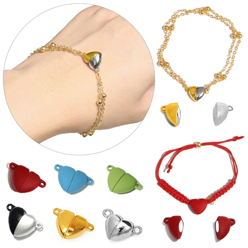

10x Fashionable Heart Magnet Connected Clasps Beads Charms for Jewelry Bracelet Necklace Accessories Buckle Accessories