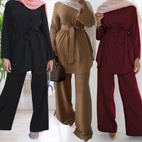 muslim sets womens fashion large size abaya wide leg pants and top two piece sets muslim modest clothing muslimische sets
