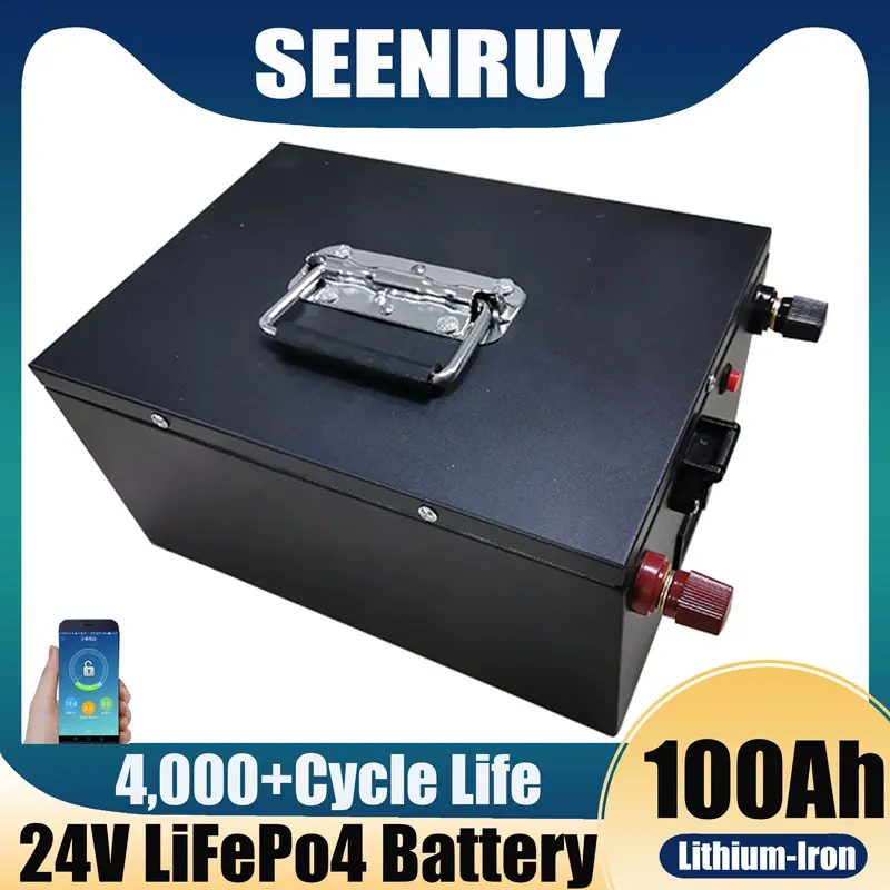 

SEENRUY 24V 100Ah LiFePO4 Battery Pack 29.2V Built-in BMS Lithium Battery for Solar Power System RV House Trolling Motor