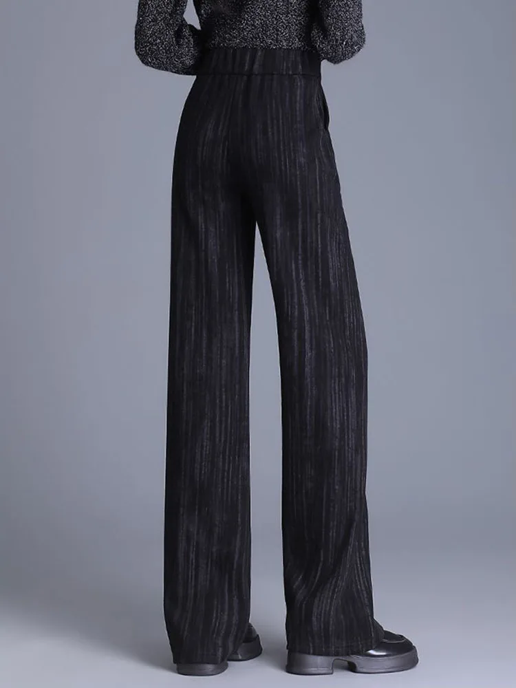 Зимние теплые свободные широкие брюки женские эластичные с высокой талией и