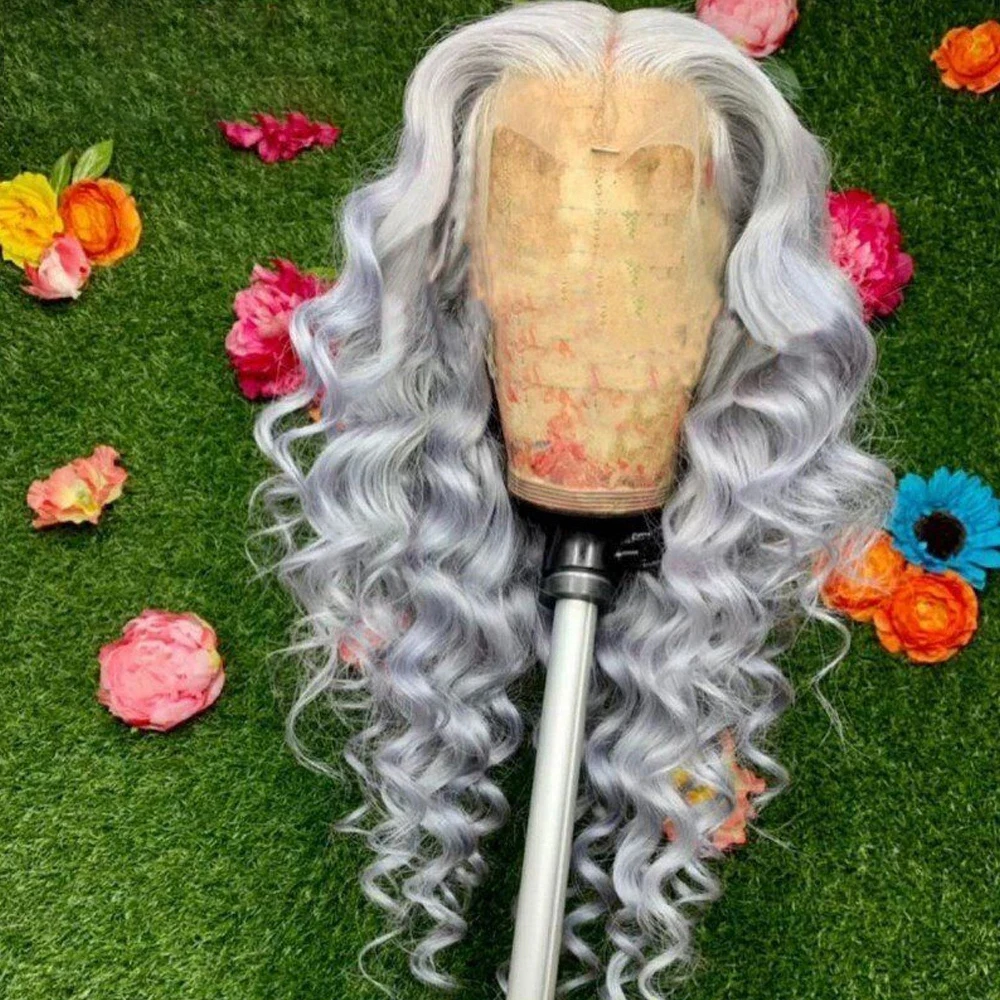 Серые цветные 13x 4 парики со шнуровкой спереди свободные глубокие волнистые