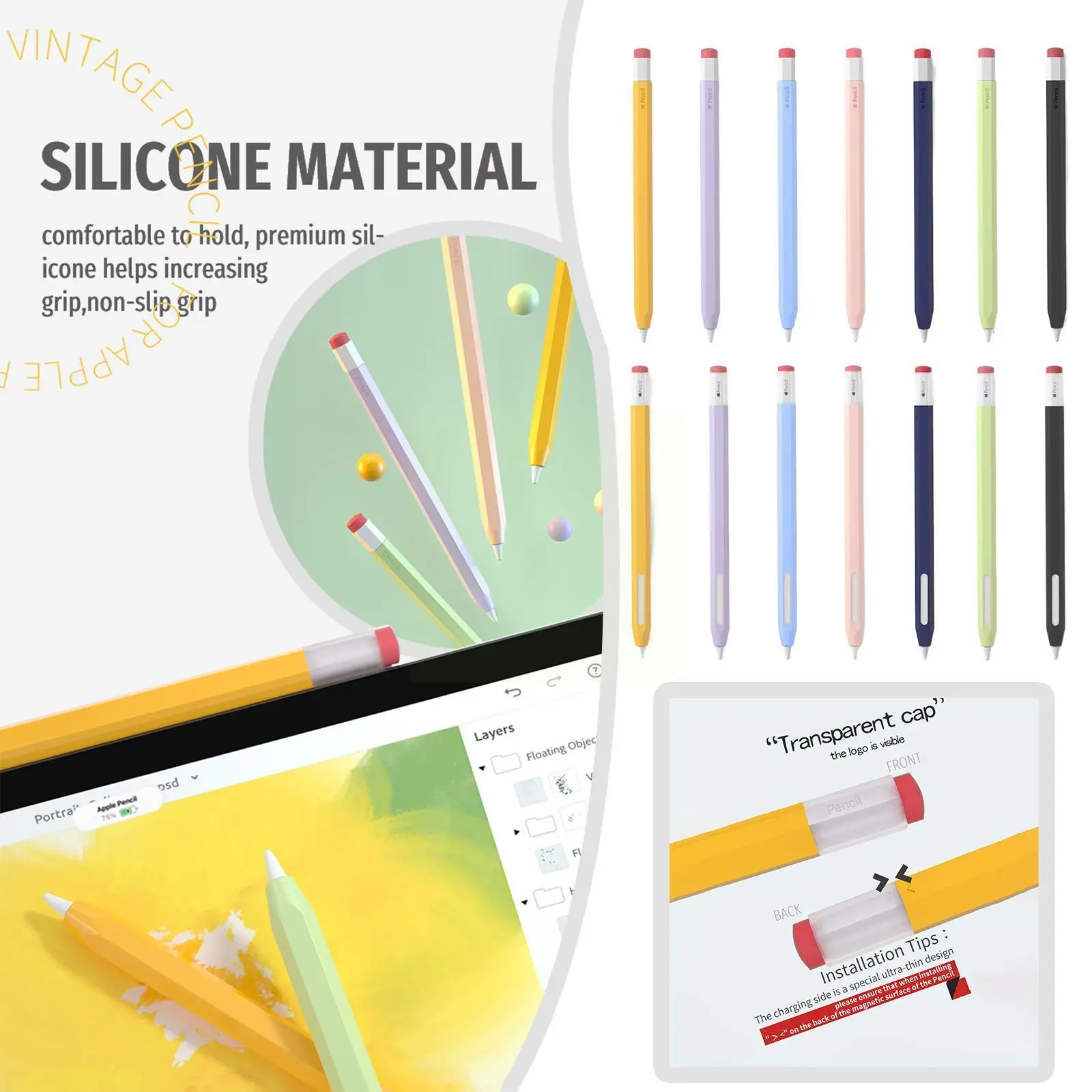 

Для Apple Pencil 1 2, силиконовая крышка для стилуса, Женский защитный чехол для iPad, защитный чехол для стилуса, нескользящий чехол для защиты от па...