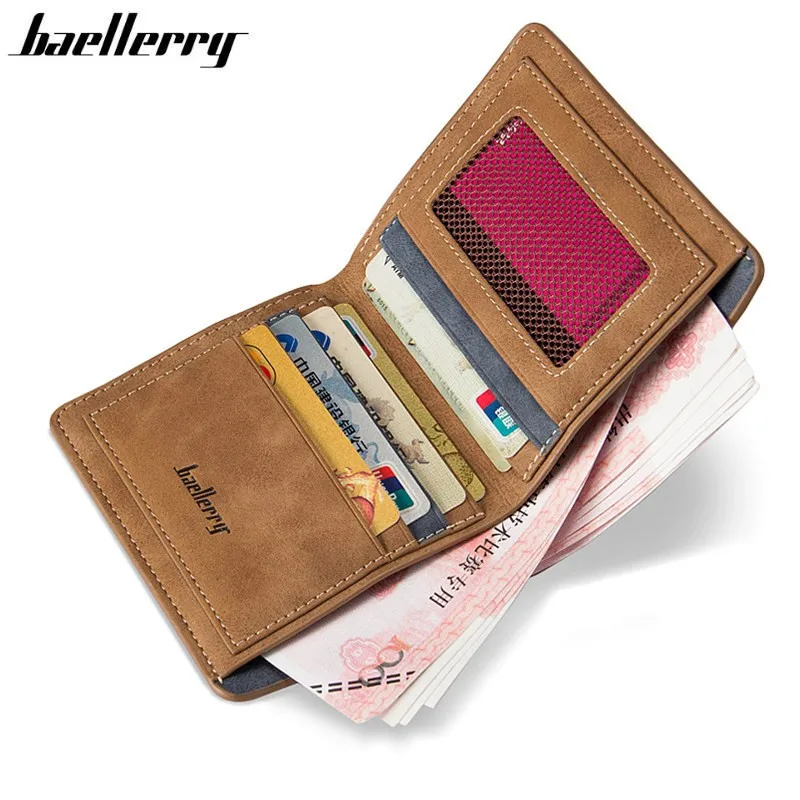 

High Quality Men's Wallet PU Fashion Short Student Wallet Retro Frosted Two-fold Vertical Wallet Youth Multi-card Coin Purse