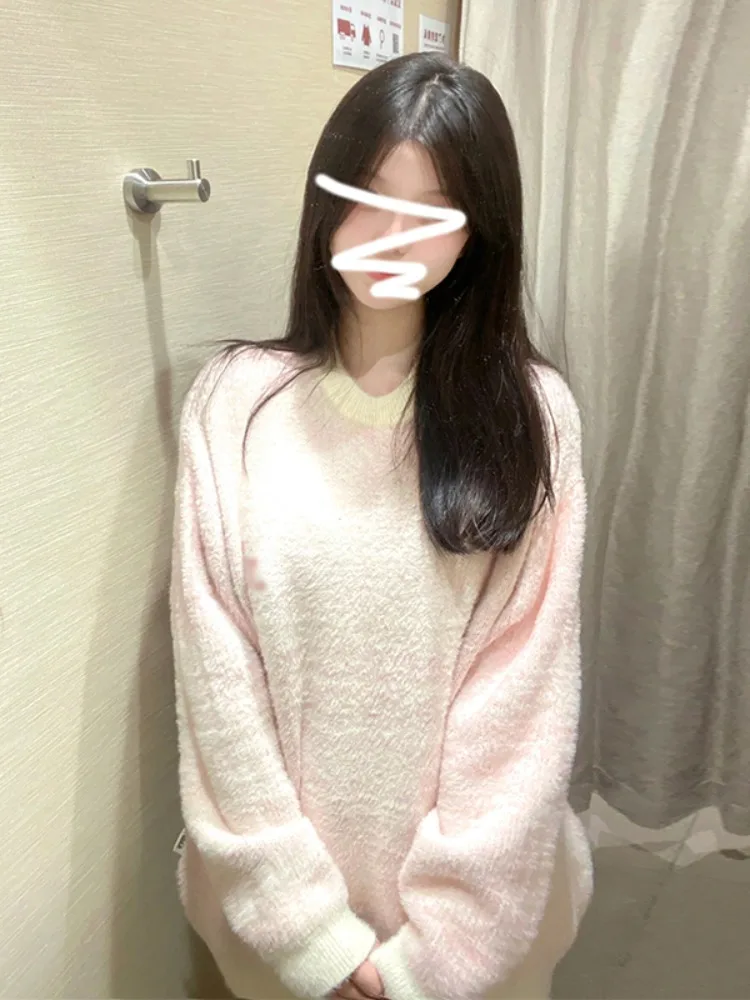 Мягкий клейкий свитер из розового мохера женская осенне-зимняя одежда новинка 2024