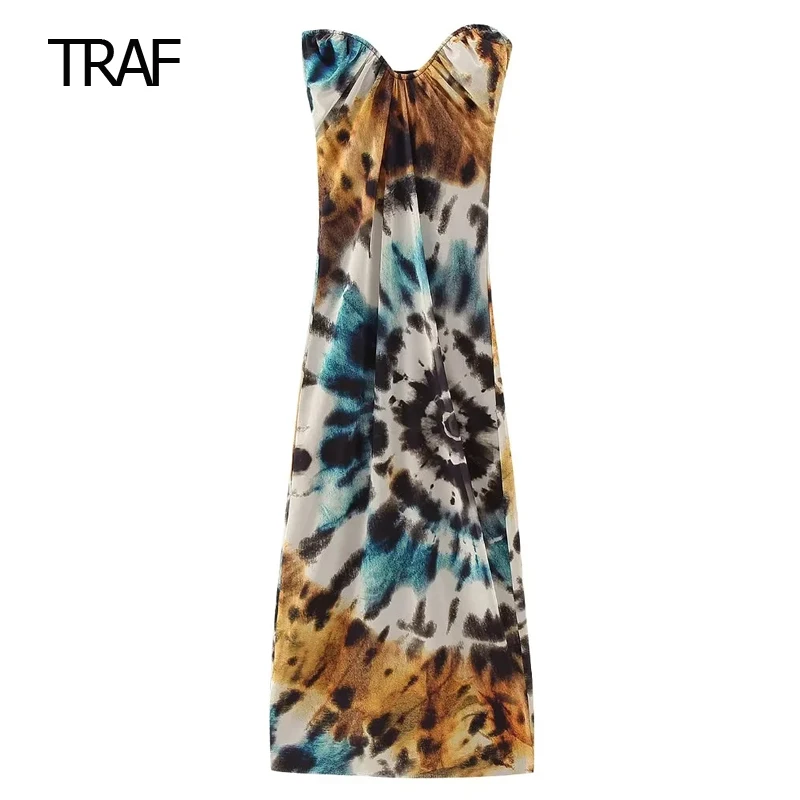 

Платье-миди из тюля, без бретелек, с принтом