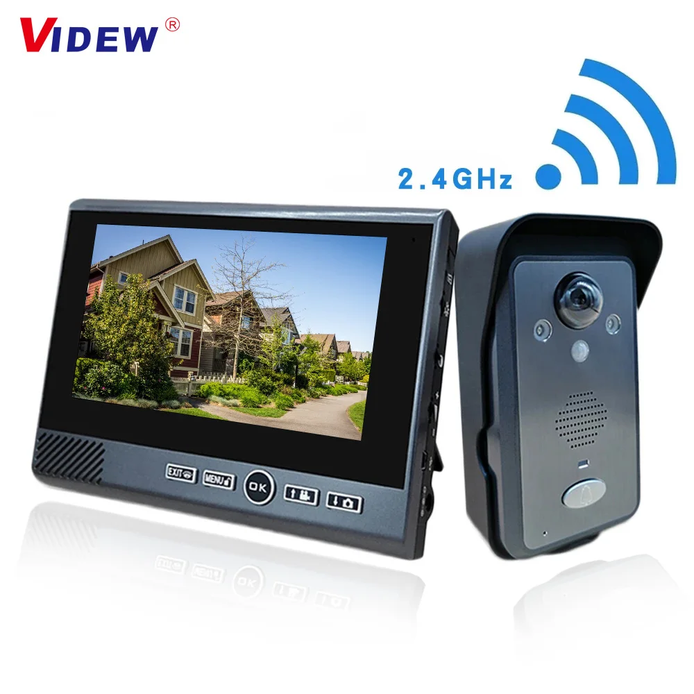 Home Wireless Video Doorbell 2.4GHz Office Wireless Video Intercoms with 7 Inch Display Video Door Intercom Phone for Apartment